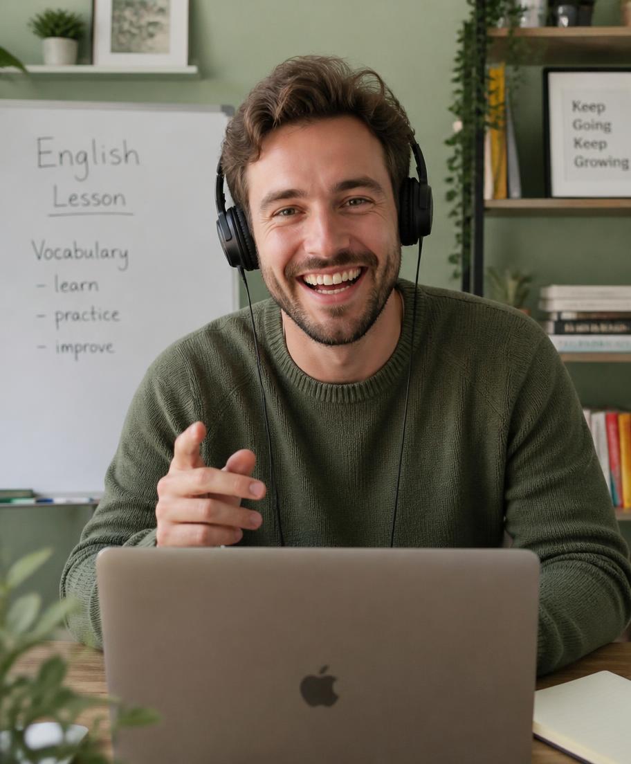 Teacher Victor, professor de inglês e espanhol, durante uma aula online